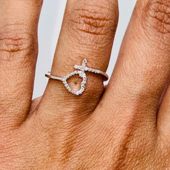 Genuine Real Diamond Cross Heart ring, Custom designed stunning gift for her HOT - Picture 4 of 4